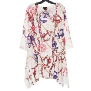 Cal Style Top 3/4 Sleeve Nautical Coastal Boho Summer Preppy Resort Maritime 3XL